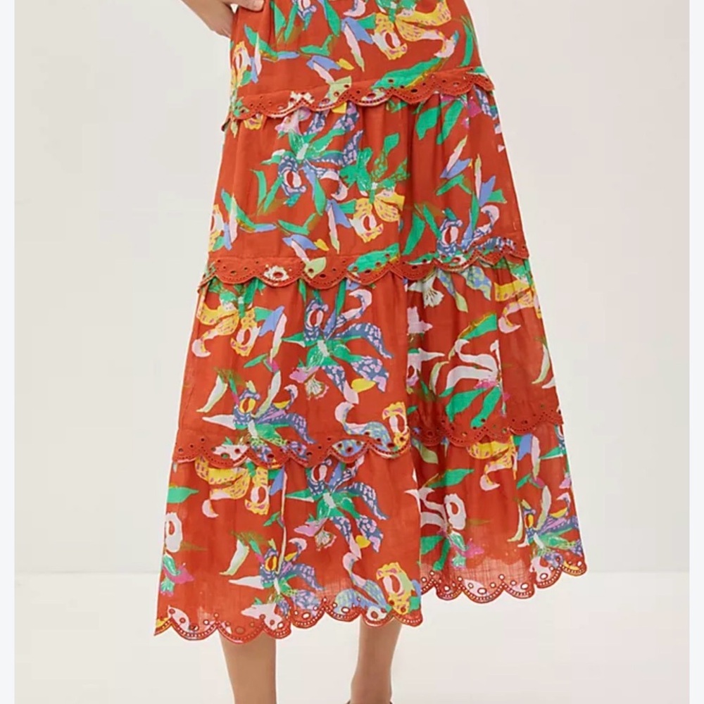 Anthropologie Marve Tahiti Tiered Floral Midi/maxi Skirt. Size XL. Elastic waist